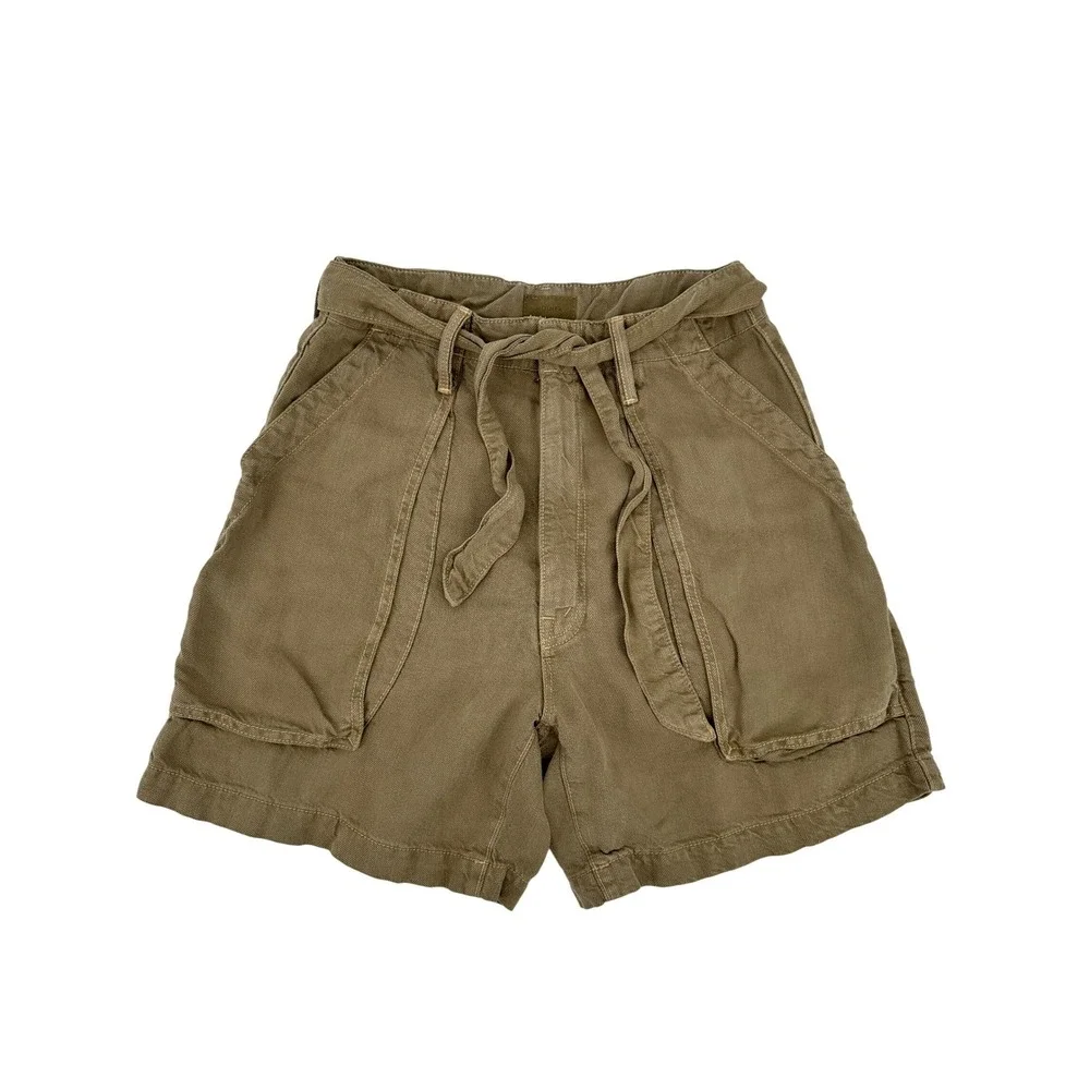 MOTHER The Chute Paperbag Shorts‎ Olive Green High Waist Tie Belt Womens 26